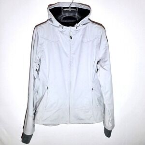 Mondetta Hooded Jacket Women XL Light Gray Good Thumbholes Full Zip Athletic